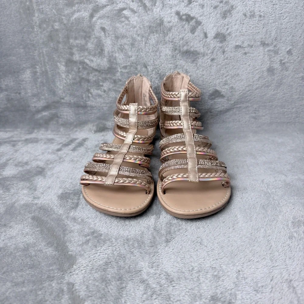 Kelly & Katie Gia Gladiator Sandals Girls Size 3 Rose Gold Sparkly Rhinestone